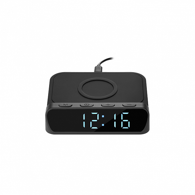 Настольные часы с беспроводной зарядкой 15W Rigel, черные с логотипом в Самаре заказать по выгодной цене в кибермаркете AvroraStore