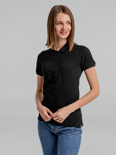 Рубашка поло женская Neptune, черная с логотипом в Самаре заказать по выгодной цене в кибермаркете AvroraStore