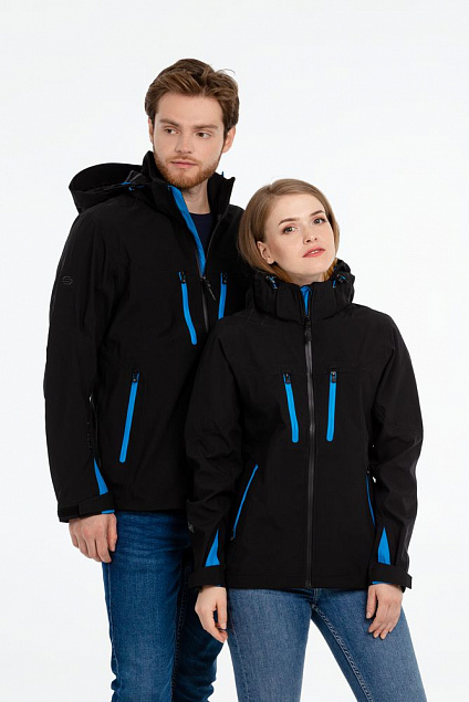 Куртка софтшелл мужская Patrol, черная с синим с логотипом в Самаре заказать по выгодной цене в кибермаркете AvroraStore