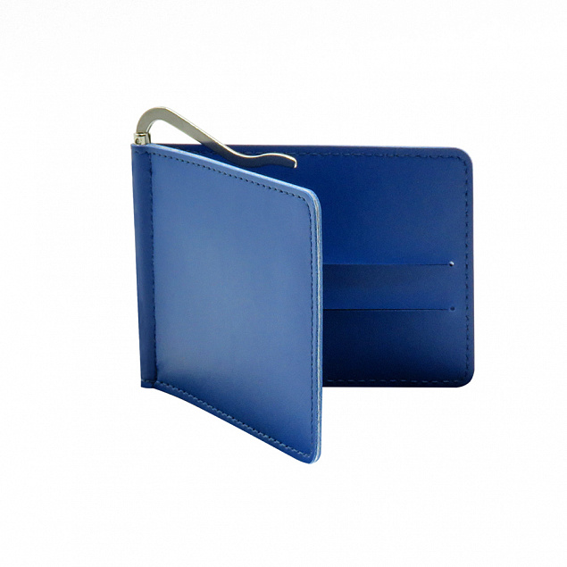 Держатель банковских карт Drogo с металлическим прижимом для купюр, синий с логотипом в Самаре заказать по выгодной цене в кибермаркете AvroraStore