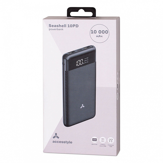 Внешний аккумулятор Accesstyle Seashell (10000 mAh), черный с логотипом в Самаре заказать по выгодной цене в кибермаркете AvroraStore
