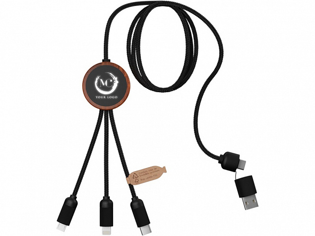 Зарядный кабель 3 в 1 со светящимся логотипом и округлым бамбуковым корпусом с логотипом в Самаре заказать по выгодной цене в кибермаркете AvroraStore