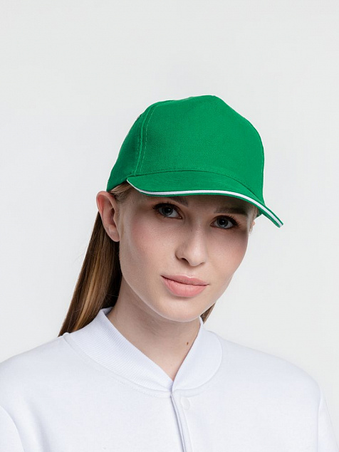Бейсболка Classic, ярко-зеленая с белым кантом с логотипом в Самаре заказать по выгодной цене в кибермаркете AvroraStore