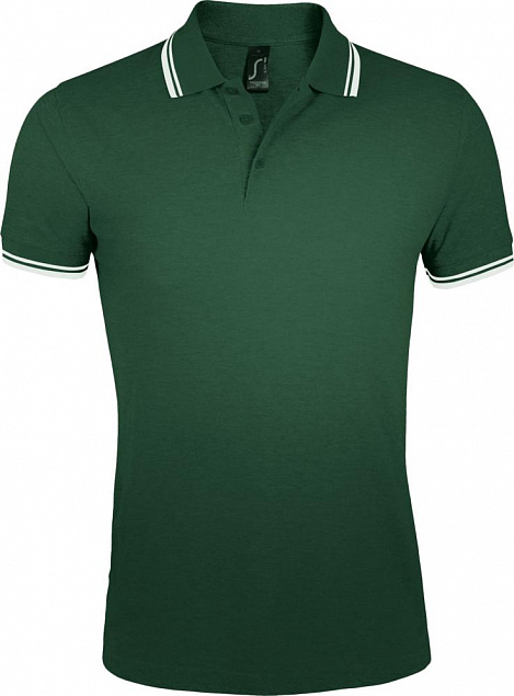Рубашка поло мужская PASADENA MEN 200 с контрастной отделкой, зеленая с белым с логотипом в Самаре заказать по выгодной цене в кибермаркете AvroraStore