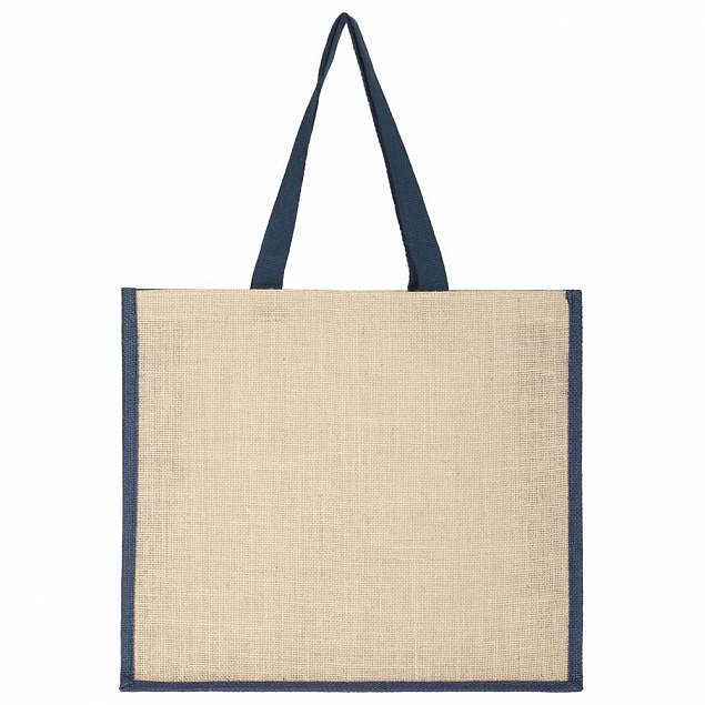 Холщовая сумка для покупок Bagari с синей отделкой с логотипом в Самаре заказать по выгодной цене в кибермаркете AvroraStore