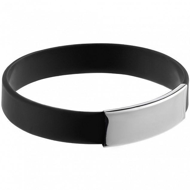 Силиконовый браслет Brisky с металлической шильдой, черный с логотипом в Самаре заказать по выгодной цене в кибермаркете AvroraStore