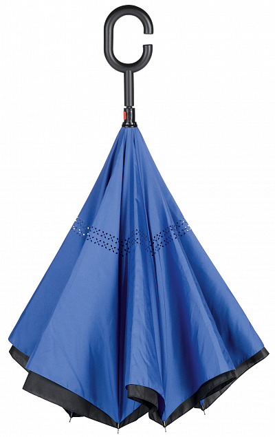 Реверсивный зонт-трость FLIPPED, черный, синий с логотипом в Самаре заказать по выгодной цене в кибермаркете AvroraStore