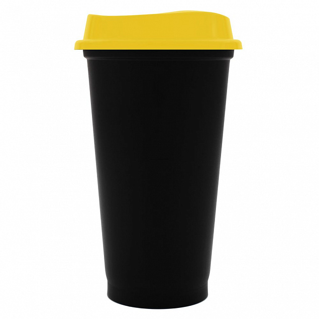 Стакан с крышкой Color Cap Black, черный с желтым с логотипом в Самаре заказать по выгодной цене в кибермаркете AvroraStore
