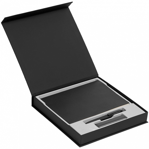 Коробка Memoria под ежедневник, аккумулятор и ручку, черная с логотипом в Самаре заказать по выгодной цене в кибермаркете AvroraStore
