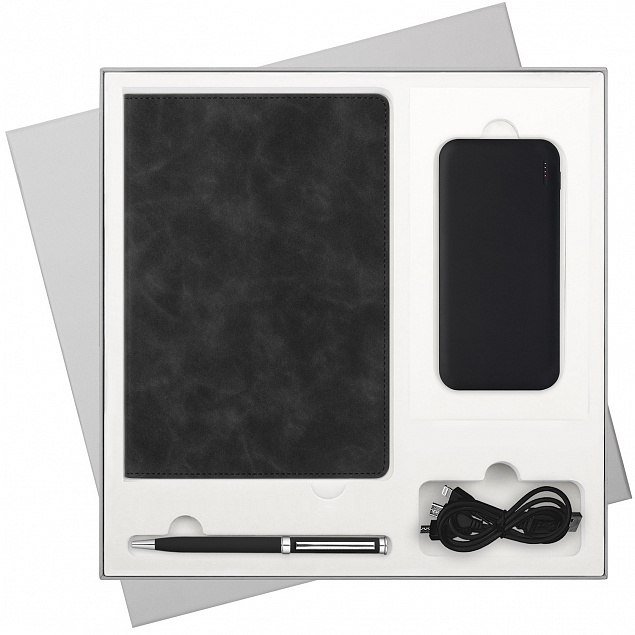 Подарочный набор Verona, черный (ежедневник, ручка, аккумулятор) с логотипом в Самаре заказать по выгодной цене в кибермаркете AvroraStore