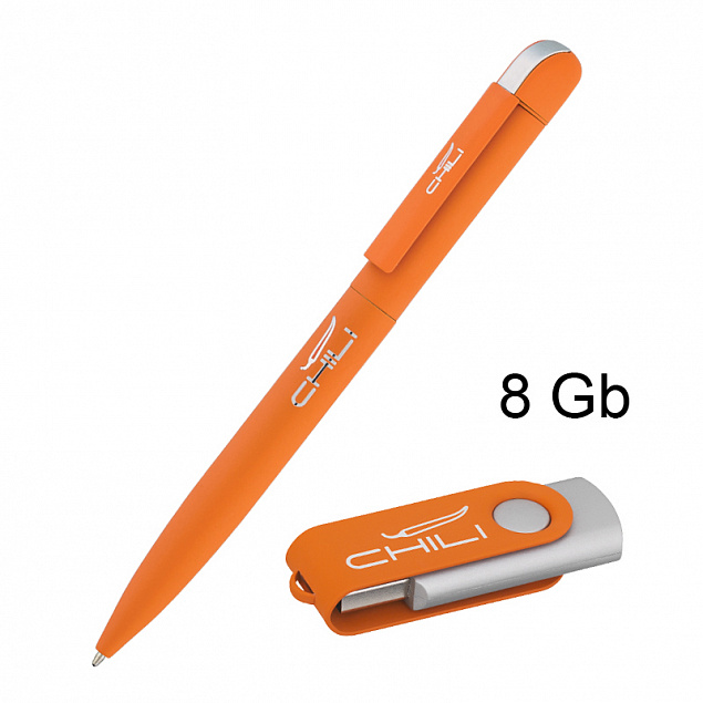 Набор ручка "Jupiter" + флеш-карта "Vostok" 8 Гб в футляре, оранжевый, покрытие soft touch с логотипом в Самаре заказать по выгодной цене в кибермаркете AvroraStore
