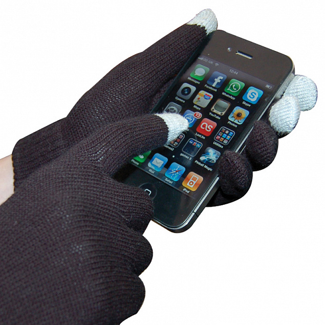 Перчатки мужские для работы с сенсорными экранами, черные с логотипом в Самаре заказать по выгодной цене в кибермаркете AvroraStore
