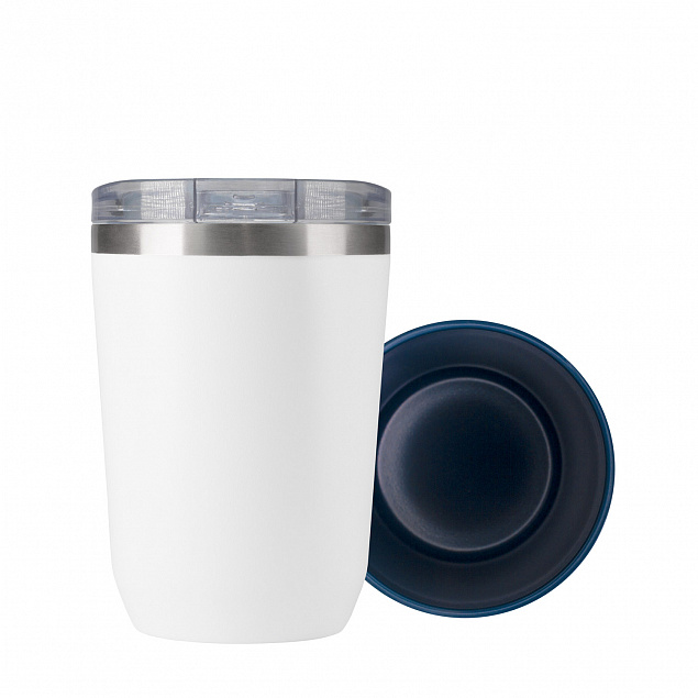 Термокружка вакуумная с керамическим покрытием Arctic, 380 ml, белый/синий с логотипом в Самаре заказать по выгодной цене в кибермаркете AvroraStore