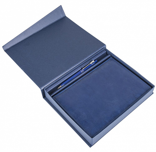 Коробка Duo под ежедневник и ручку, синяя с логотипом в Самаре заказать по выгодной цене в кибермаркете AvroraStore