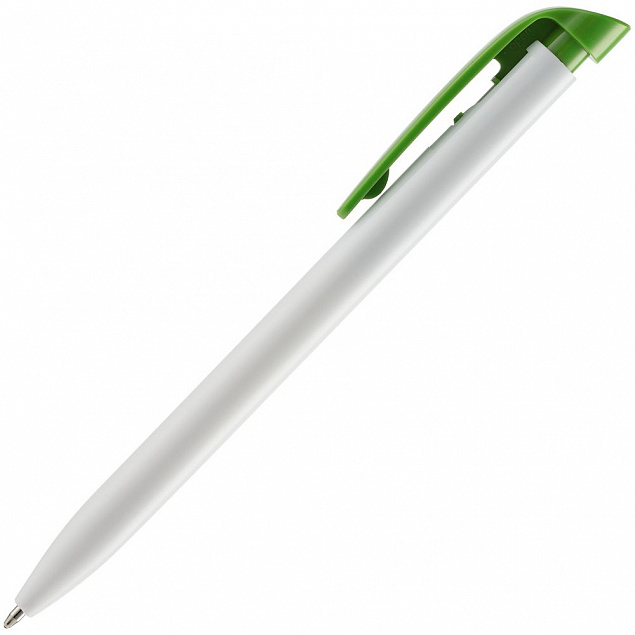 Ручка шариковая Favorite, белая с зеленым с логотипом в Самаре заказать по выгодной цене в кибермаркете AvroraStore