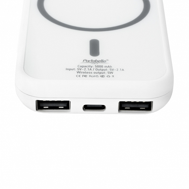 Внешний аккумулятор, Ultima Wireless Magnetic, 5000 mah, белый с логотипом в Самаре заказать по выгодной цене в кибермаркете AvroraStore