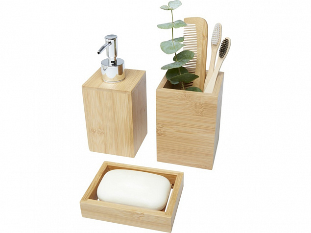 Набор из 3 аксессуаров из бамбука для ванной комнаты Hedon, natural с логотипом в Самаре заказать по выгодной цене в кибермаркете AvroraStore