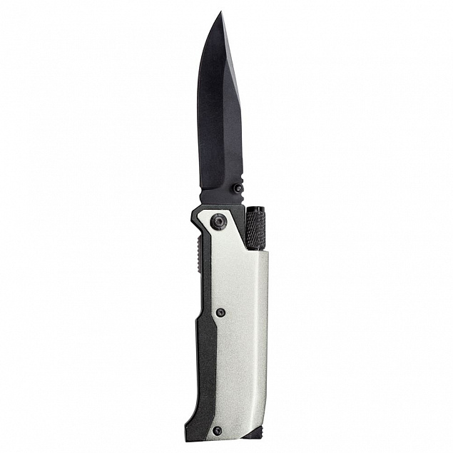 Нож складной с фонариком и огнивом Ster, серый с логотипом в Самаре заказать по выгодной цене в кибермаркете AvroraStore