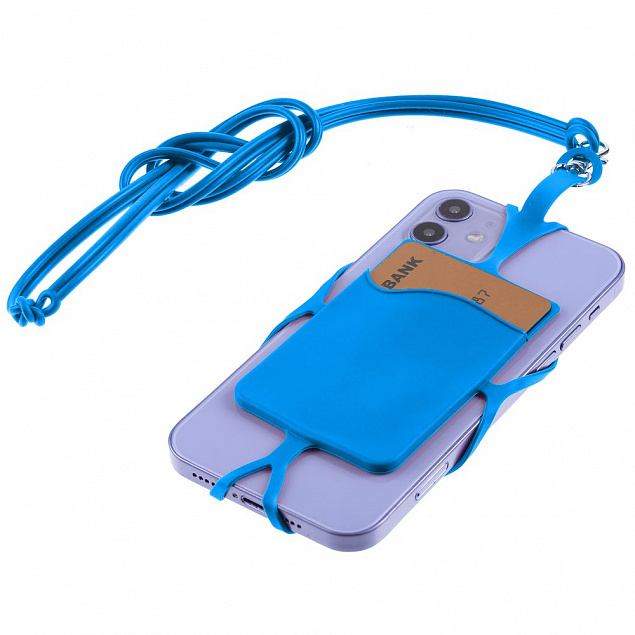 Картхолдер с креплением для телефона, синий с логотипом в Самаре заказать по выгодной цене в кибермаркете AvroraStore