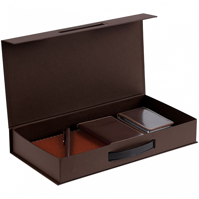 Коробка с ручкой Platt, коричневая с логотипом в Самаре заказать по выгодной цене в кибермаркете AvroraStore