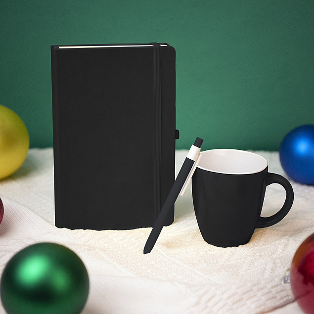 Подарочный набор HAPPINESS: блокнот, ручка, кружка, чёрный с логотипом в Самаре заказать по выгодной цене в кибермаркете AvroraStore