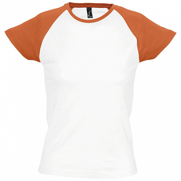 Футболка женская MILKY 150, белая с оранжевым с логотипом в Самаре заказать по выгодной цене в кибермаркете AvroraStore