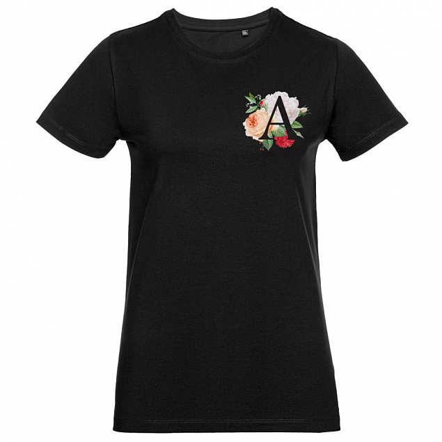 Футболка женская «Цветочная азбука: А», черная с логотипом в Самаре заказать по выгодной цене в кибермаркете AvroraStore