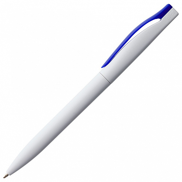 Ручка шариковая Pin, белая с синим с логотипом в Самаре заказать по выгодной цене в кибермаркете AvroraStore