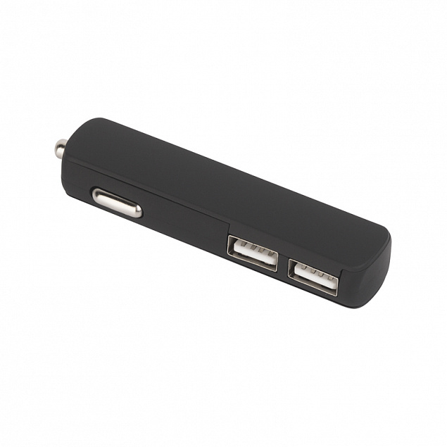 Автомобильное зарядное устройство "Slam"с 2-мя разъёмами USB, покрытие soft touch черный с логотипом в Самаре заказать по выгодной цене в кибермаркете AvroraStore