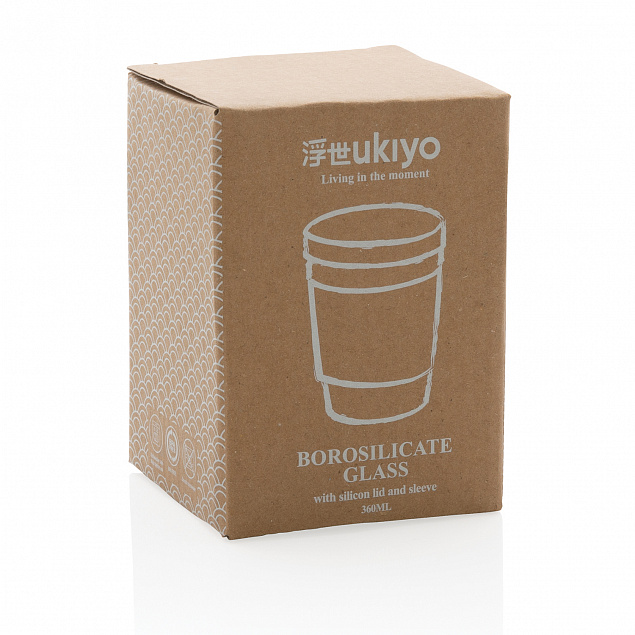 Стакан из боросиликатного стекла Ukiyo с силиконовой крышкой и держателем с логотипом в Самаре заказать по выгодной цене в кибермаркете AvroraStore