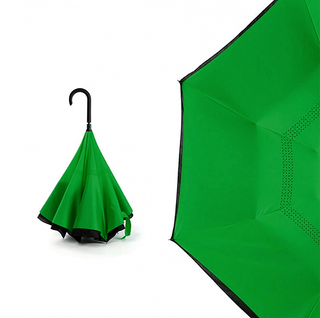 Зонт-трость механический  Chaplin, черно-зеленый с логотипом в Самаре заказать по выгодной цене в кибермаркете AvroraStore