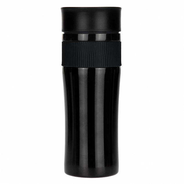 Термокружка вакуумная Polo 500 ml,  черная (черная манжета) с логотипом в Самаре заказать по выгодной цене в кибермаркете AvroraStore