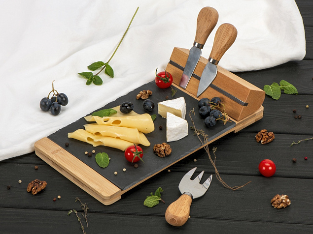 Набор для сыра из бамбука и сланца «Taleggio» с логотипом в Самаре заказать по выгодной цене в кибермаркете AvroraStore