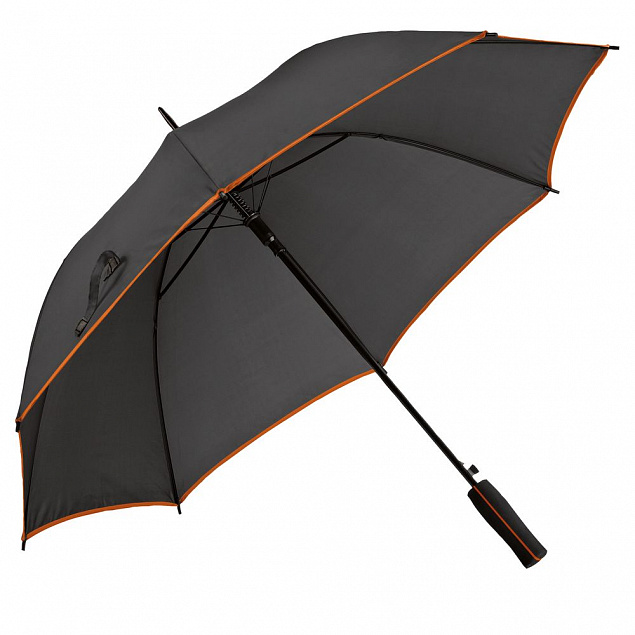 Зонт-трость Jenna, черный с оранжевым с логотипом в Самаре заказать по выгодной цене в кибермаркете AvroraStore