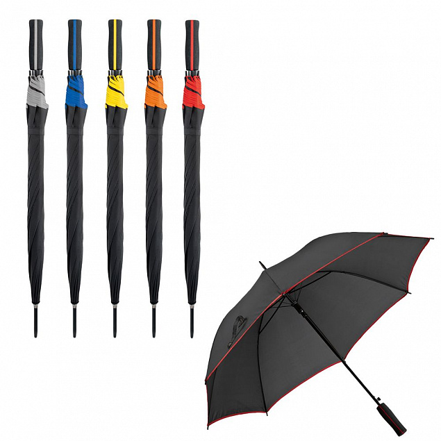 Зонт-трость Jenna, черный с красным с логотипом в Самаре заказать по выгодной цене в кибермаркете AvroraStore