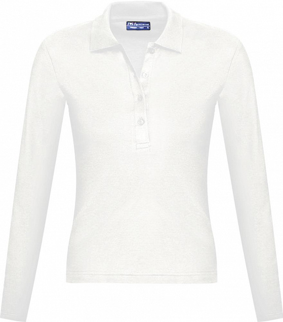 Рубашка поло женская с длинным рукавом PODIUM 210 белая с логотипом в Самаре заказать по выгодной цене в кибермаркете AvroraStore