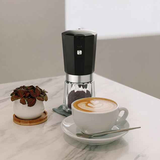 Портативная кофемолка Electric Coffee Grinder, черная с серебристым с логотипом в Самаре заказать по выгодной цене в кибермаркете AvroraStore
