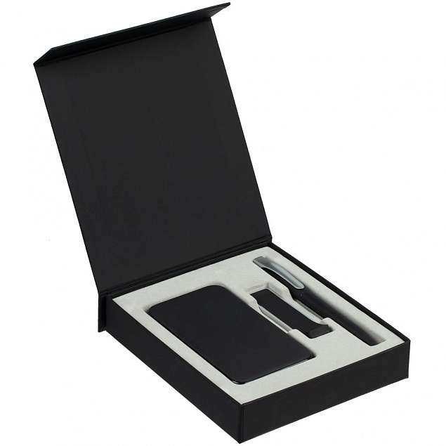 Коробка Latern для аккумулятора 5000 мАч, флешки и ручки, черная с логотипом в Самаре заказать по выгодной цене в кибермаркете AvroraStore