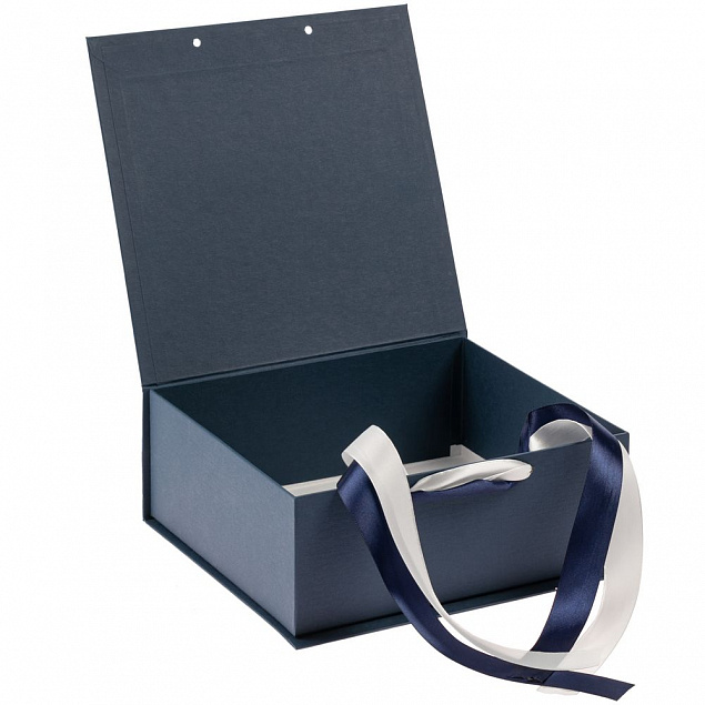 Коробка на лентах Tie Up, малая, синяя с логотипом в Самаре заказать по выгодной цене в кибермаркете AvroraStore