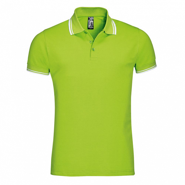 Рубашка поло мужская PASADENA MEN 200 с контрастной отделкой, зеленый лайм с белым с логотипом в Самаре заказать по выгодной цене в кибермаркете AvroraStore