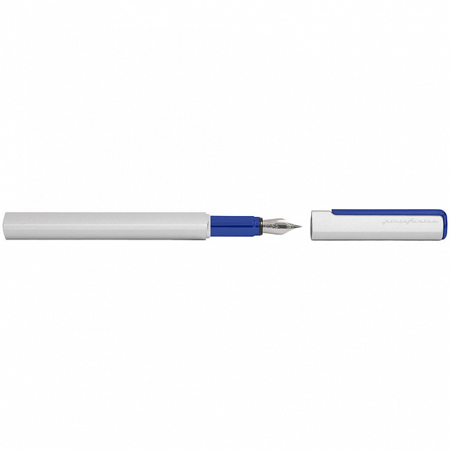 Ручка перьевая PF One, серебристая с синим с логотипом в Самаре заказать по выгодной цене в кибермаркете AvroraStore