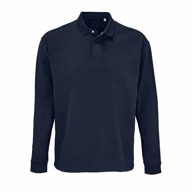 Рубашка поло оверсайз с длинным рукавом Heritage, темно-синяя с логотипом в Самаре заказать по выгодной цене в кибермаркете AvroraStore
