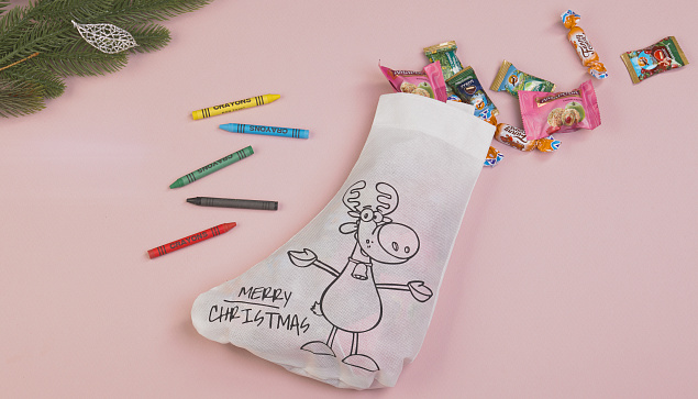 Мешок-раскраска "Merry christmas" с восковыми мелками с логотипом в Самаре заказать по выгодной цене в кибермаркете AvroraStore