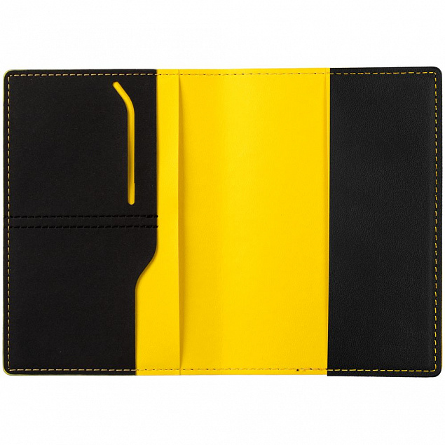 Обложка для паспорта Multimo, черная с желтым с логотипом в Самаре заказать по выгодной цене в кибермаркете AvroraStore