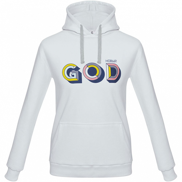 Толстовка с капюшоном «Новый GOD», белая с логотипом в Самаре заказать по выгодной цене в кибермаркете AvroraStore