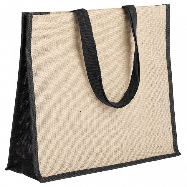 Холщовая сумка для покупок Bagari с черной отделкой с логотипом в Самаре заказать по выгодной цене в кибермаркете AvroraStore