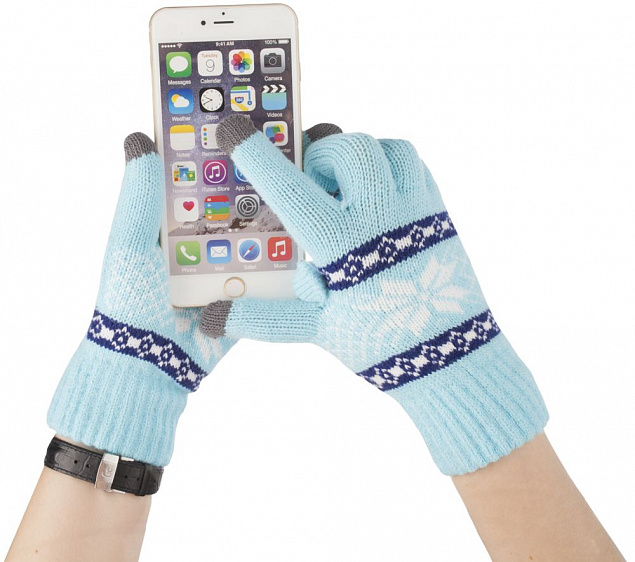 Сенсорные перчатки Snowflake, голубые с логотипом в Самаре заказать по выгодной цене в кибермаркете AvroraStore