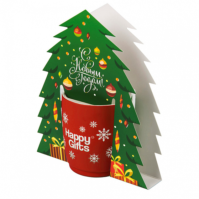 Коробка-украшение для чашки( D=9 см) в виде елки с логотипом в Самаре заказать по выгодной цене в кибермаркете AvroraStore