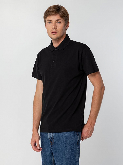 Рубашка поло мужская SPRING 210, черная с логотипом в Самаре заказать по выгодной цене в кибермаркете AvroraStore