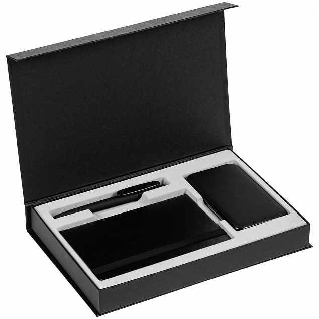 Коробка Silk с ложементом под ежедневник, аккумулятор и ручку, черная с логотипом в Самаре заказать по выгодной цене в кибермаркете AvroraStore